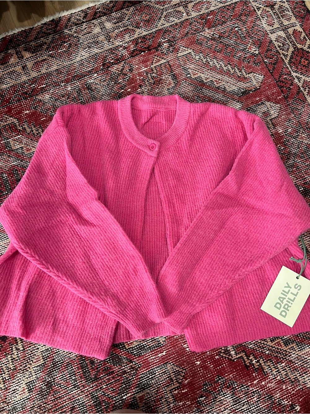 Daily Drills Women's Bright Pink Ribbed Cardigan